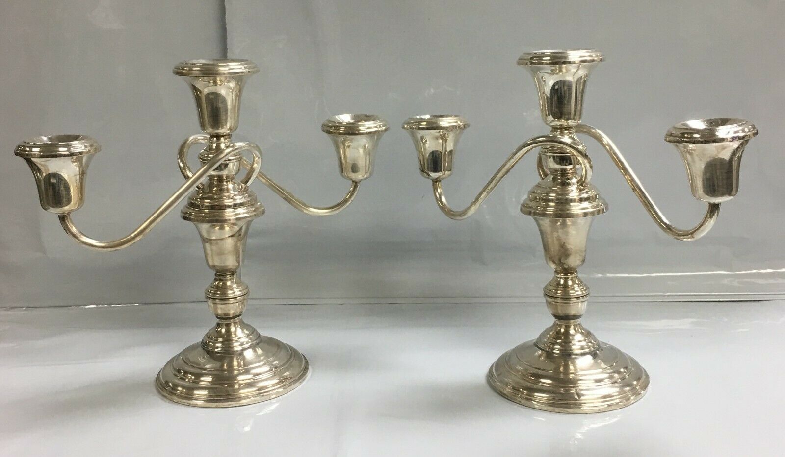 Vintage Pair Of Frank M Whiting & Co Sterling Silver 3 Candle Holder Candelabra